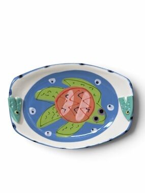 Susan Painter Blue and Green Turtle Hand Painted Ceramic Platter